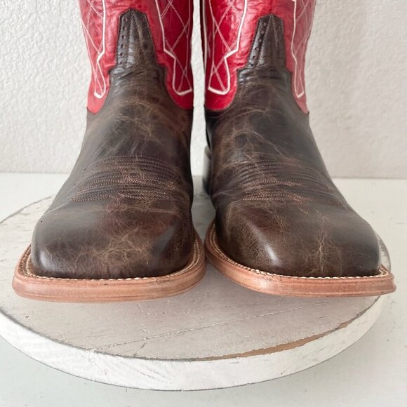 Rod Patrick Mens Cowboy Boots 14.5D Brown Mocha Bison Leather Square Toe Red Top - Picture 7 of 13